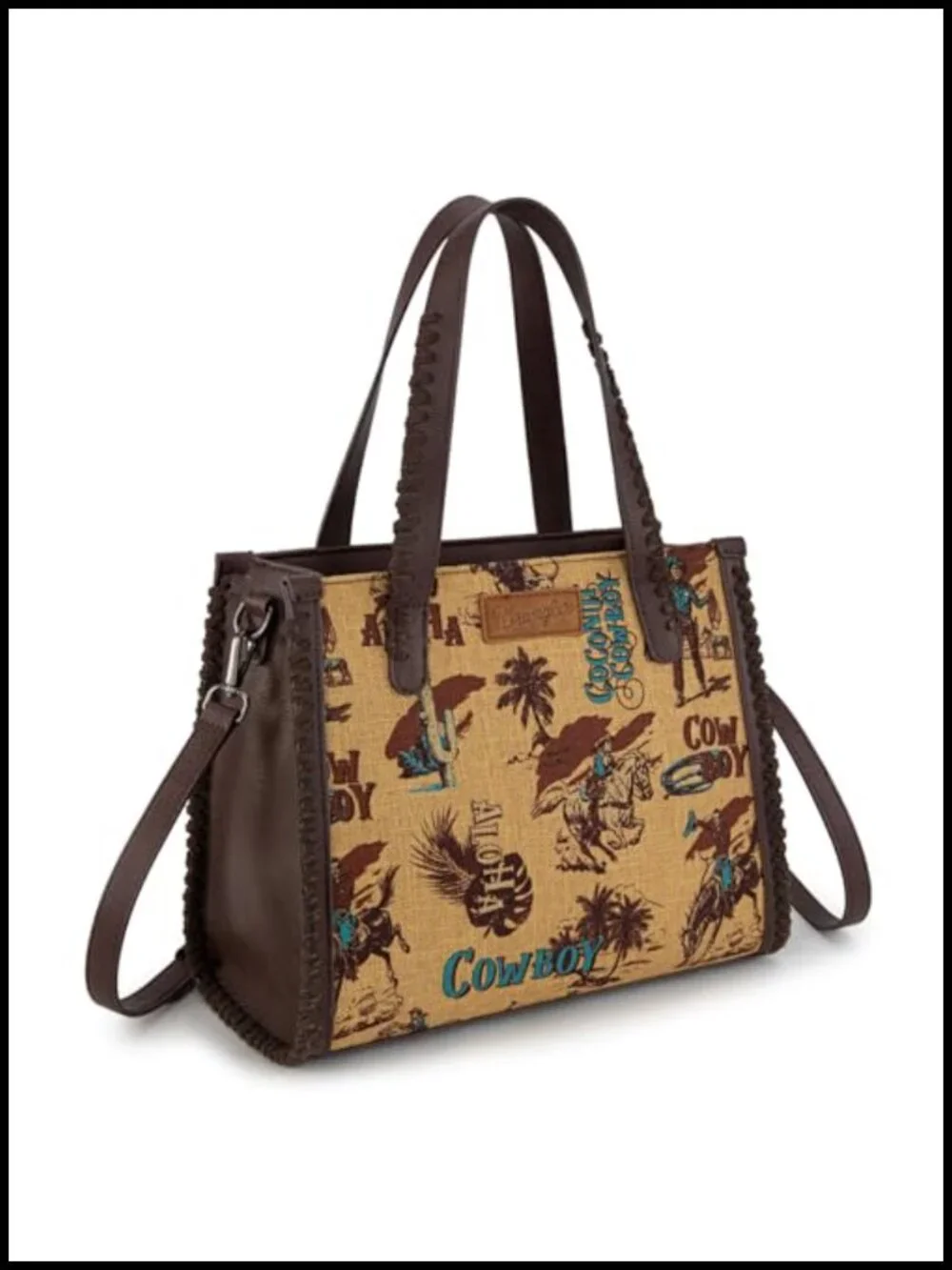 Canvas & Synthetic Leather Tote Bag with Crossbody Strap Wrangler Western